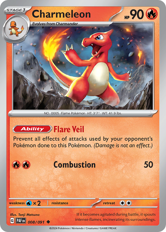 Charmeleon - 8/91 - Reverse Holofoil - NM - Uncommon - Paldean Fates