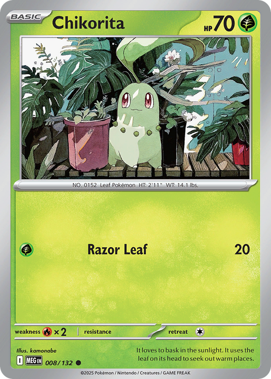 Chikorita - 8/132 - Reverse Holofoil - NM - Common - Mega Evolution