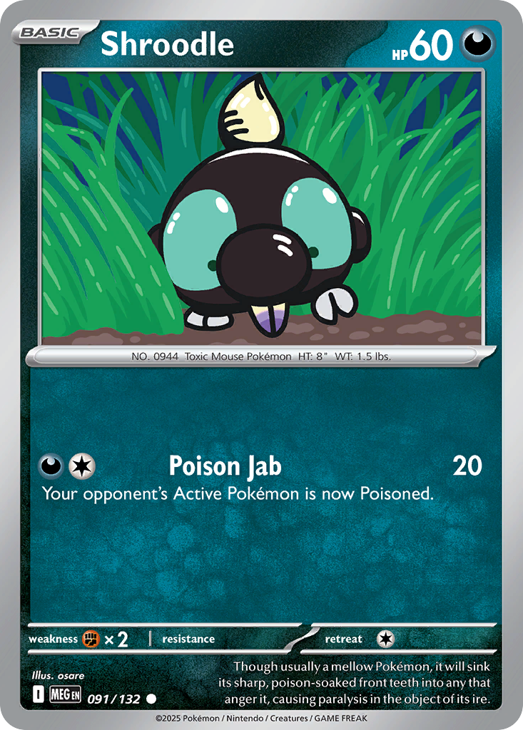 Shroodle - 91/132 - Reverse Holofoil - NM - Common - Mega Evolution