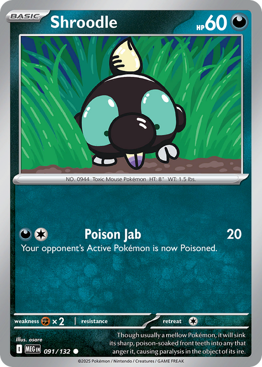 Shroodle - 91/132 - Reverse Holofoil - NM - Common - Mega Evolution