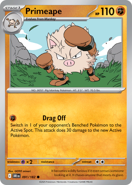 Primeape - 91/182 - Reverse Holofoil - NM - Common - Destined Rivals