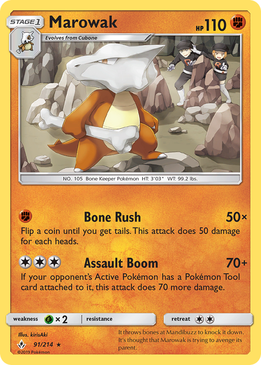 Marowak - 91/214 - Normal - NM - Rare - Unbroken Bonds