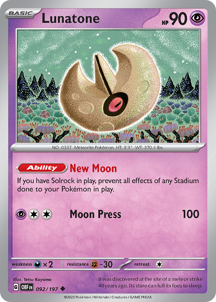 Lunatone - 92/197 - Normal - NM - Uncommon - Obsidian Flames