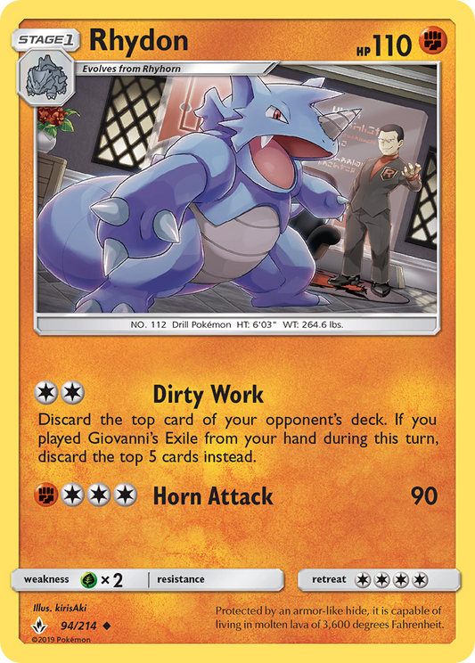 Rhydon - 94/214 - Normal - NM - Uncommon - Unbroken Bonds