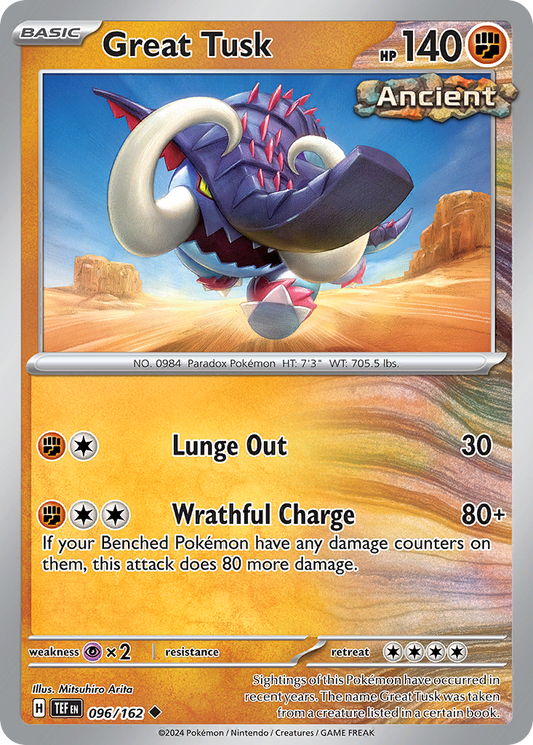 Great Tusk - 96/162 - Reverse Holofoil - NM - Uncommon - Temporal Forces