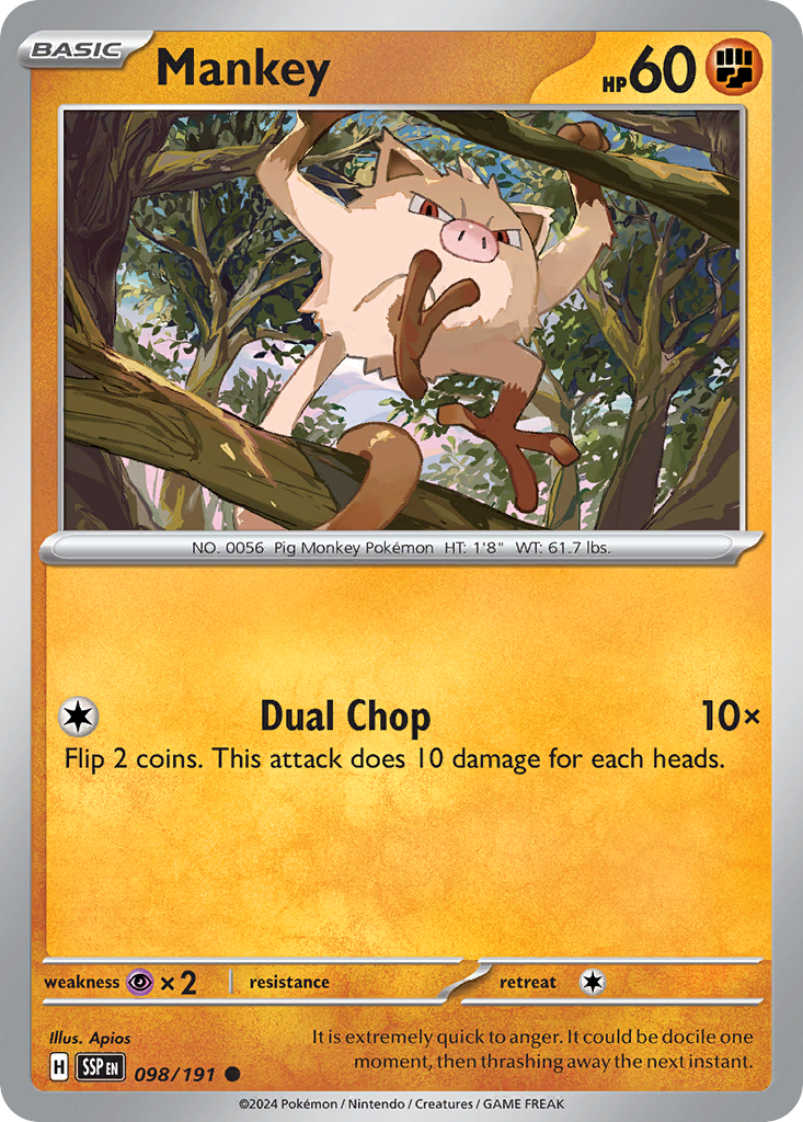 Mankey - 98/191 - Reverse Holofoil - NM - Common - Surging Sparks