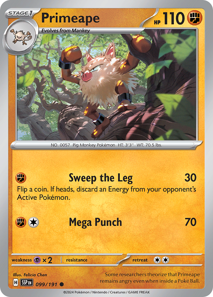 Primeape - 99/191 - Reverse Holofoil - NM - Common - Surging Sparks