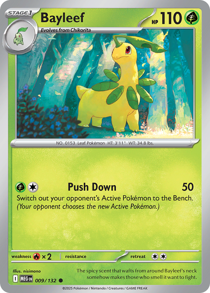 Bayleef - 9/132 - Reverse Holofoil - NM - Common - Mega Evolution