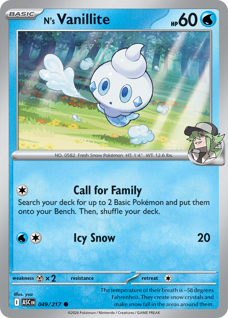 N's Vanillite (Poke Ball) - 49/217 - Reverse Holofoil - NM - Common - Ascended Heroes