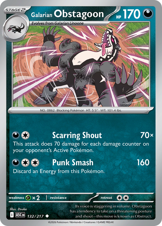 Galarian Obstagoon (Dusk Ball) - 132/217 - Reverse Holofoil - NM - Uncommon - Ascended Heroes