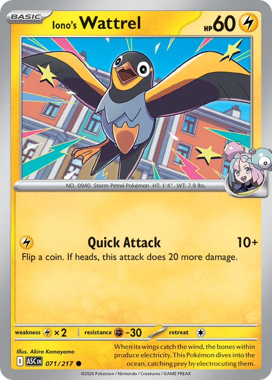 Iono's Wattrel - 71/217 - Normal - NM - Common - Ascended Heroes
