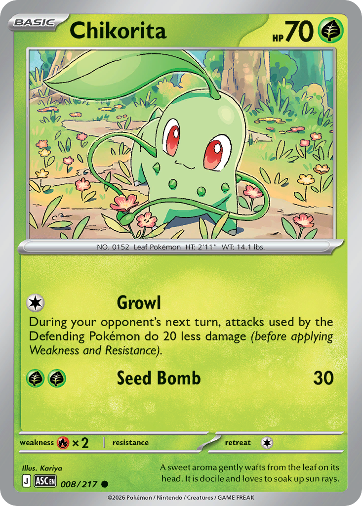 Chikorita (Friend Ball) - 8/217 - Reverse Holofoil - NM - Common - Ascended Heroes