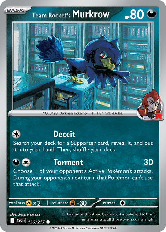 Team Rocket's Murkrow (Team Rocket) - 126/217 - Reverse Holofoil - NM - Common - Ascended Heroes
