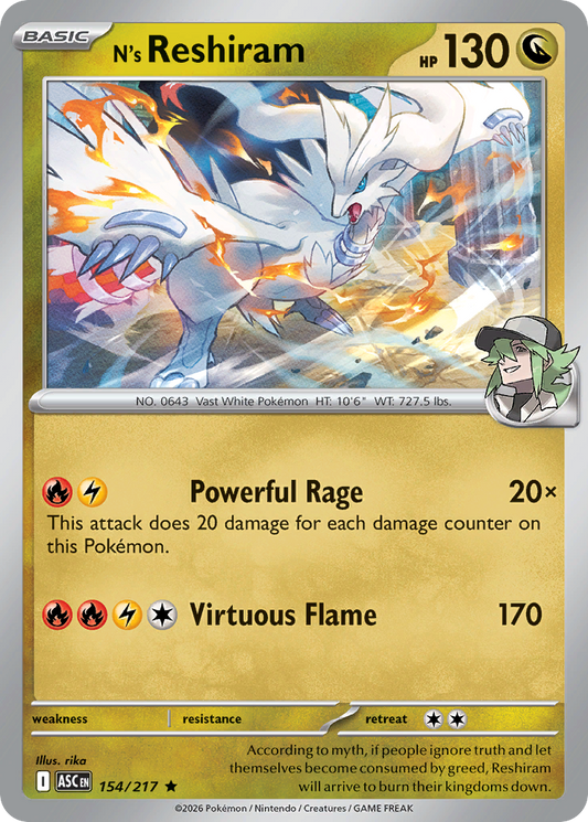 N's Reshiram (Poke Ball) - 154/217 - Reverse Holofoil - NM - Rare - Ascended Heroes