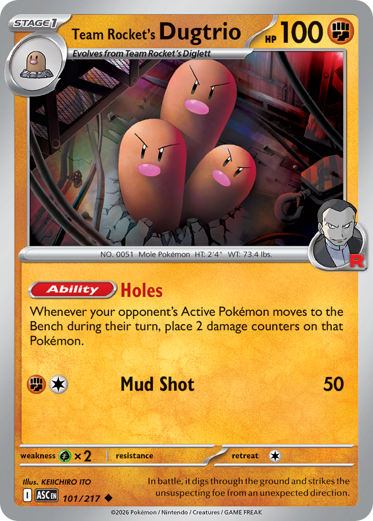 Team Rocket's Dugtrio (Team Rocket) - 101/217 - Reverse Holofoil - NM - Uncommon - Ascended Heroes
