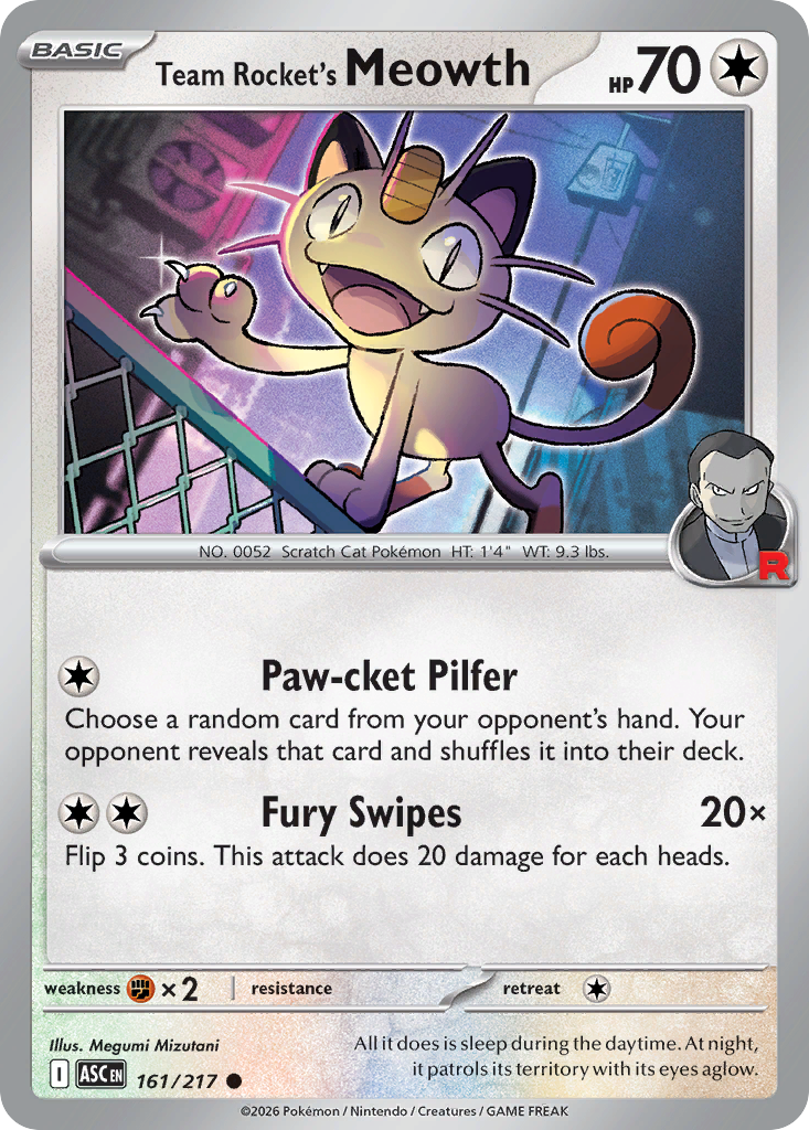 Team Rocket's Meowth (Energy Symbol Pattern) - 161/217 - Reverse Holofoil - NM - Common - Ascended Heroes