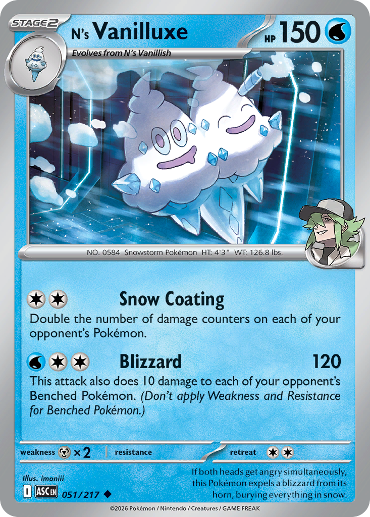 N's Vanilluxe - 51/217 - Normal - NM - Uncommon - Ascended Heroes