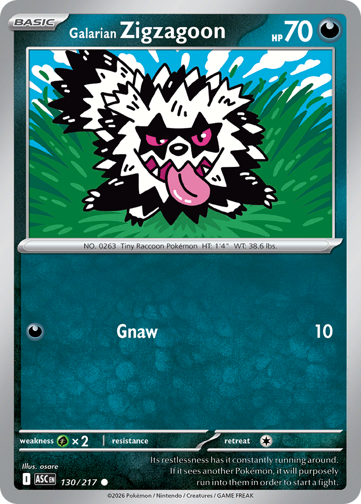 Galarian Zigzagoon (Dusk Ball) - 130/217 - Reverse Holofoil - NM - Common - Ascended Heroes