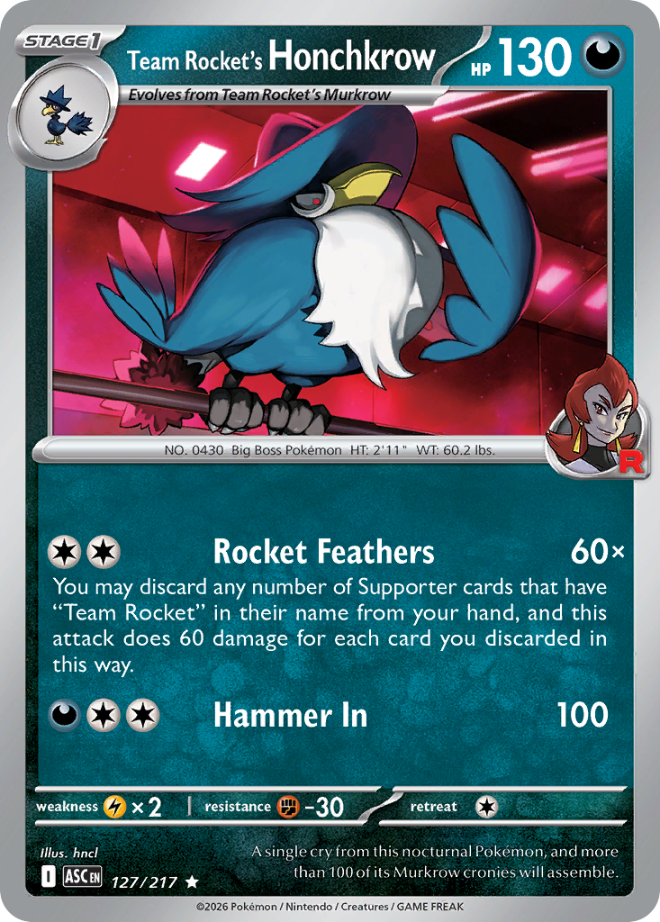 Team Rocket's Honchkrow (Team Rocket) - 127/217 - Reverse Holofoil - NM - Rare - Ascended Heroes