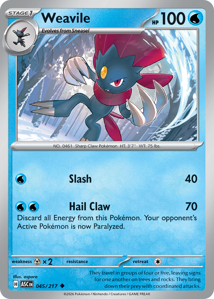Weavile (Energy Symbol Pattern) - 45/217 - Reverse Holofoil - NM - Uncommon - Ascended Heroes