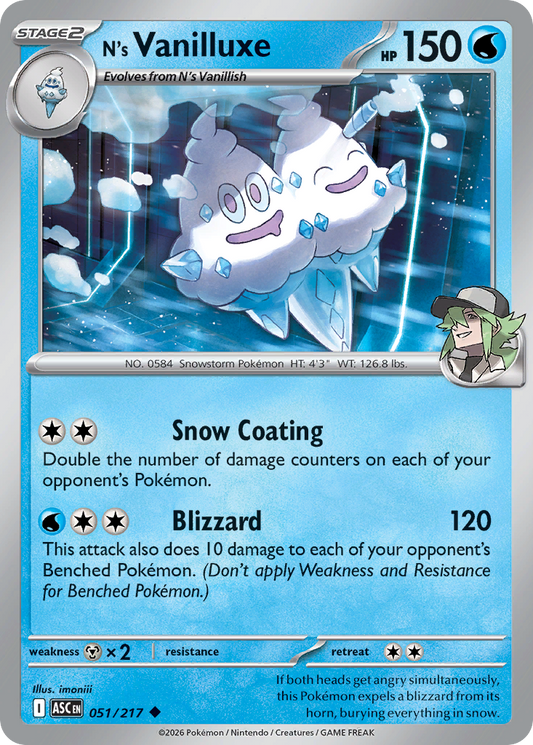 N's Vanilluxe (Poke Ball) - 51/217 - Reverse Holofoil - NM - Uncommon - Ascended Heroes