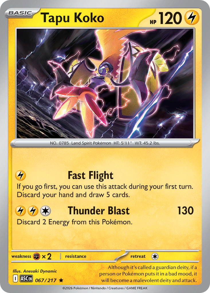 Tapu Koko - 67/217 - Holofoil - NM - Rare - Ascended Heroes