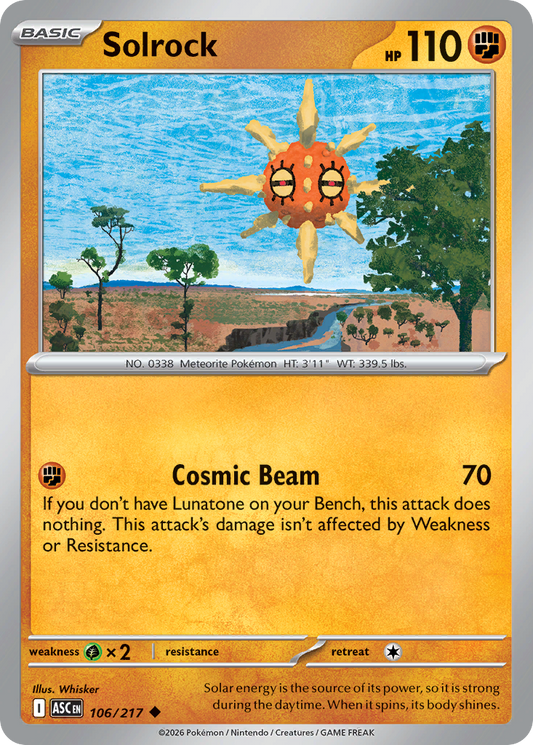 Solrock (Dusk Ball) - 106/217 - Reverse Holofoil - NM - Uncommon - Ascended Heroes
